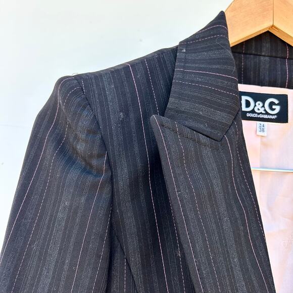 Dolce & Gabbana D&G Y2K Black Pink Pinstripe Blazer 38 Tailored Satin Lined - Picture 8 of 14